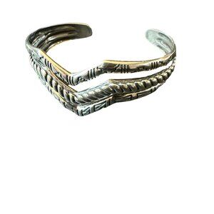 Sterling Silver 925 Carolyn Pollack American West Textured 3 Row Cuff Bracelet